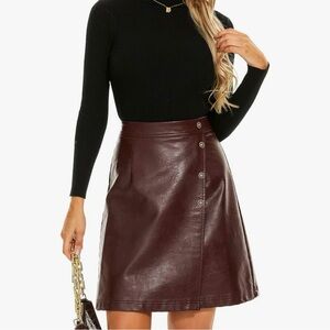 Ginasy Faux leather, a line, wrap , high waisted miniskirt burgundy